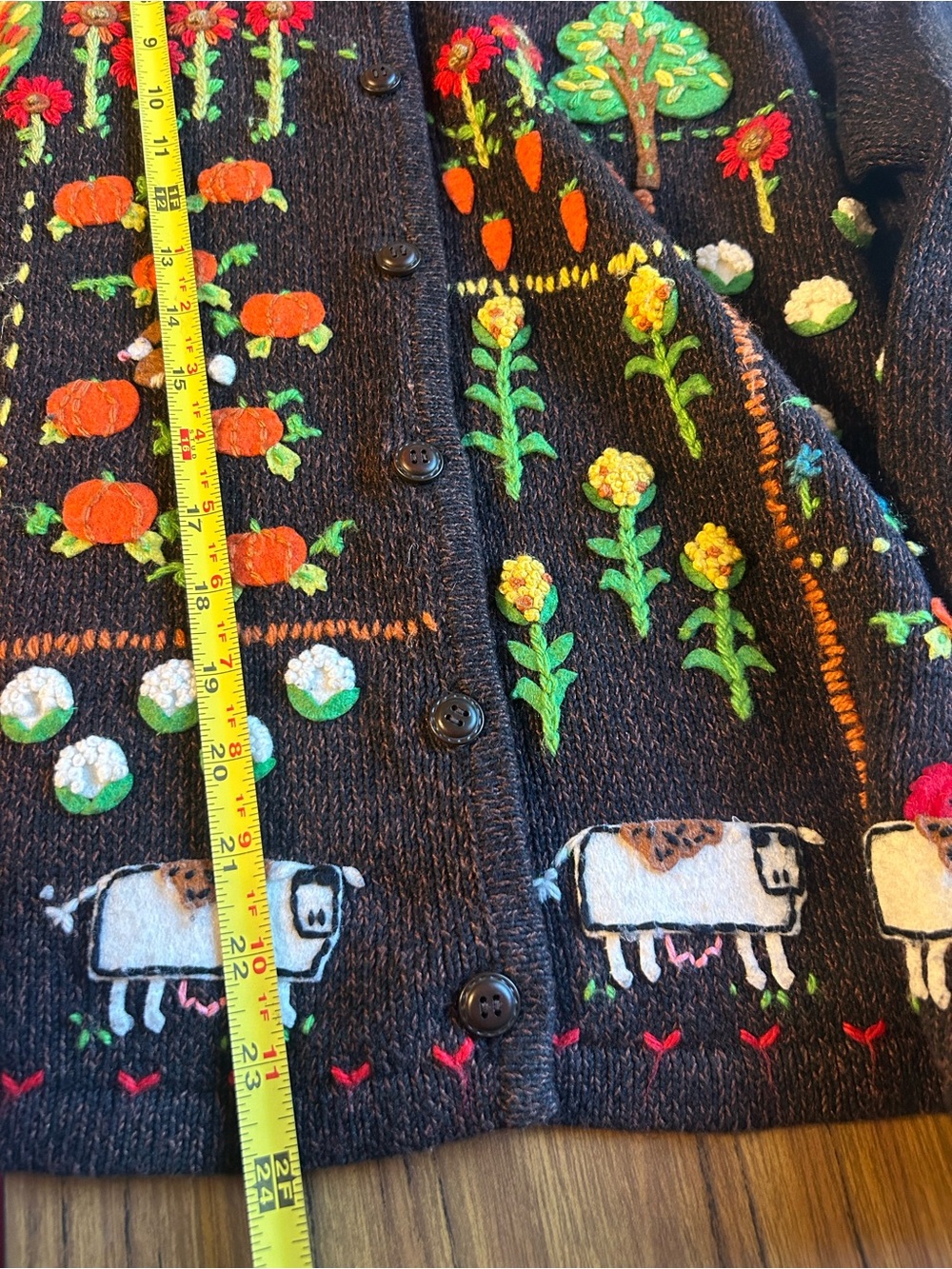 Susan Bristol Hand Embroidered Vintage Farm Garden Cardigan Sweater Cottagecore - Picture 9 of 10